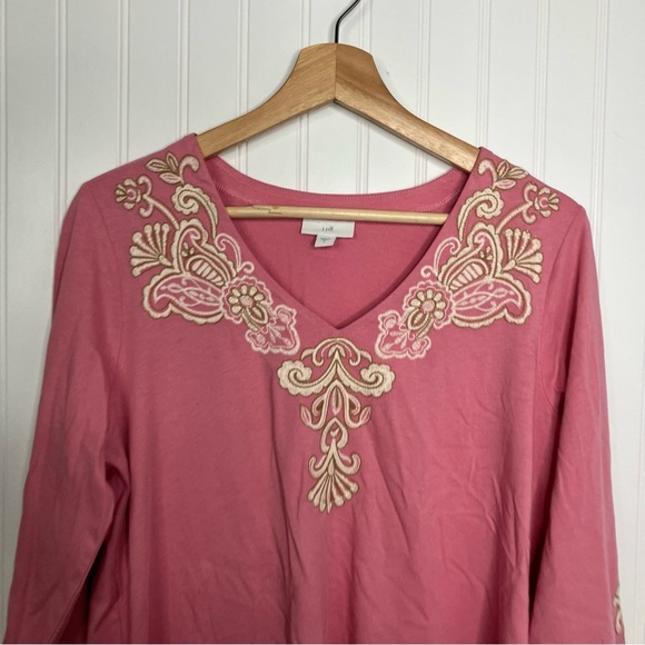 J.Jill Top Small Pink Multicolor Embroidery V-neck Summer Casual - Picture 2 of 6